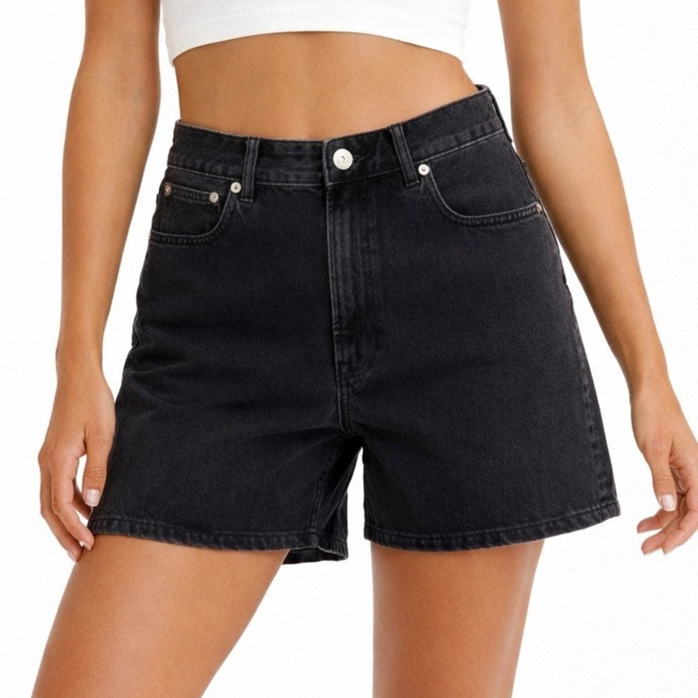 Everlane Womens Way-High Denim Shorts Washed Black Organic Cotton 30R